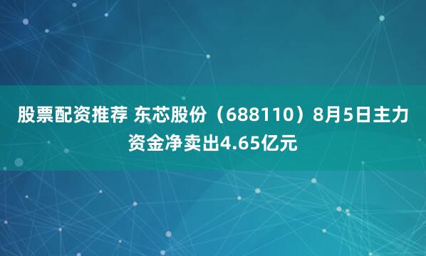 股票配资推荐 东芯股份（688110）8月5日主力资金净卖出4.65亿元